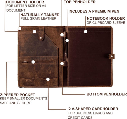 Leather Portfolio, Leather Binder with Pen, Leather Portfolio for Men and Women, Leather Padfolio, Leather Folder, Portfolio Binder, Business Portfolio Men and Women