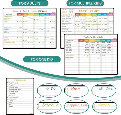 Magnetic Dry Erase Chore Chart - 14.5"x11" Chore Chart for Kids, Teens and Adults - 6.5"x8.5" List Board for Fridge - 6 Extra Fine Point Markers Included - Shipped Flat