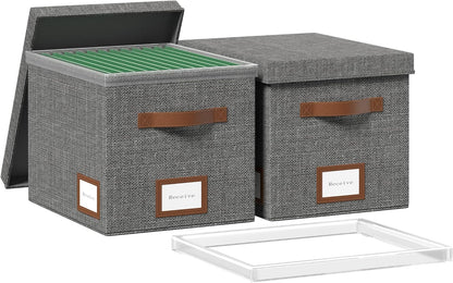 File Box for Hanging, File Organizer Box with Lid Decorative File Folders Letter Size Organizer with One-Piece Integrated Plastic Slide Rail (Grey, 13.2x10.1x10.1inch(2pack))