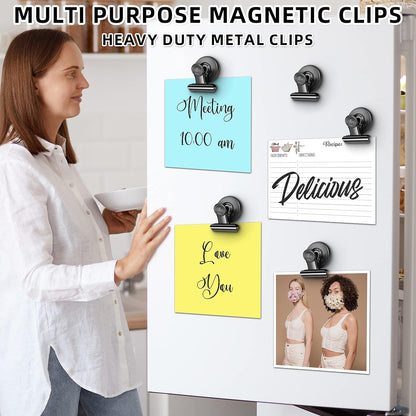 Grtard 24 Pack Magnetic Clips Heavy Duty, Black Magnet Clips for Fridge, Refrigerator Magnets, Strong Magnetic Clip, Scratch Free Magnets with Clip for Whiteboard, Refrigerator, Cruise, Locker