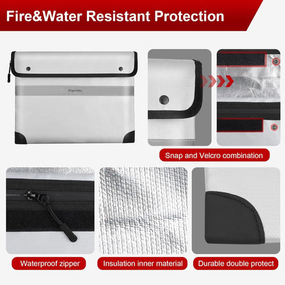 Fireproof Document Bag – 5200°F Heat-Resistant, 10.6"x14.2" Waterproof Money Pouch with 8-Layer Protection, Zipper and Snap Closure, Reflective Strip for Quick Access, Gray