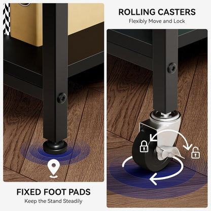 Warmiehomy 24"x24"x30" Large Printer Stand with Storage, 3 Tier Rolling Printer Cart Table, Mini Fridge Stand with Wheels, Use for 3D Laser Printer Home Office, Black