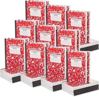 Fainne 100 Pack A5 Composition Notebooks Bulk College Ruled Composition Notebooks Marble Covers Notebook for Student Classroom Office Supplies 30 Sheet/60 Page(Red)