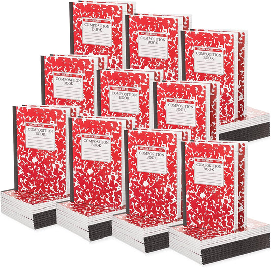 Fainne 100 Pack A5 Composition Notebooks Bulk College Ruled Composition Notebooks Marble Covers Notebook for Student Classroom Office Supplies 30 Sheet/60 Page(Red)