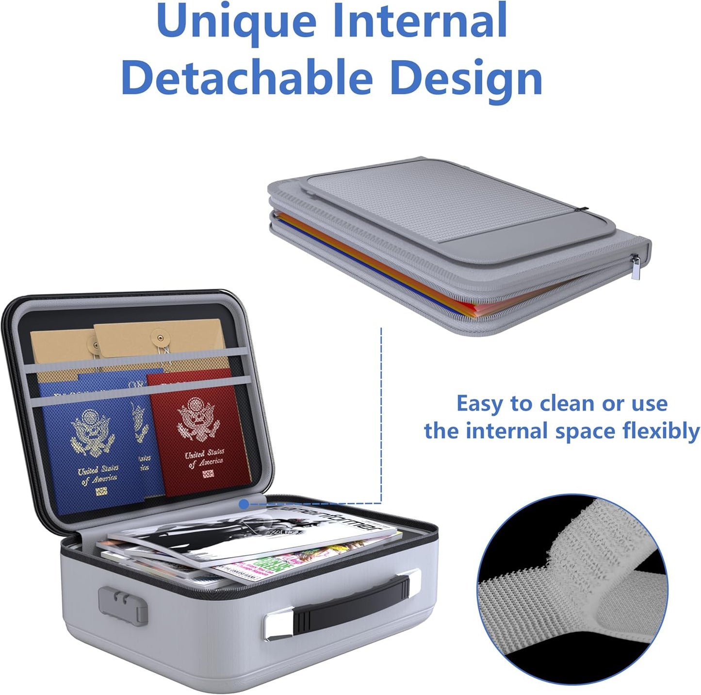 TIGERKING Fireproof Document Box Hard Shell, Fire Proof File Box for Documents with Combination Lock, File Safe Boxs Fireproof Waterproof with Handle, Durable Organizer for Home Office Storage - Grey