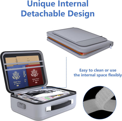 TIGERKING Fireproof Document Box Hard Shell, Fire Proof File Box for Documents with Combination Lock, File Safe Boxs Fireproof Waterproof with Handle, Durable Organizer for Home Office Storage - Grey