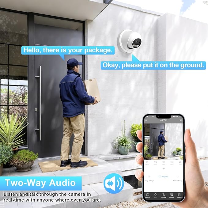 8MP AI PoE Camera, Outdoor Security IP Dome Camera, Smart Sound Alarm, Light Color Night Vision, AI Human/Vehicle Detection, Two Way Audio, 2.8mm Lens Wide Angle 110°, IND8BD97D
