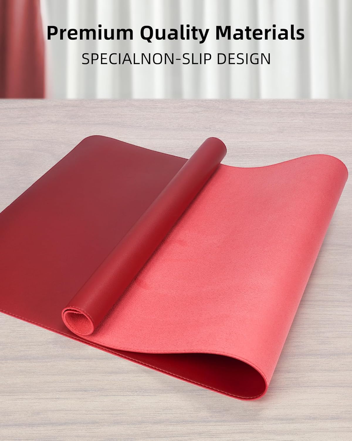 Leather Desk Protector, Red Office Mat, Non-Slip PU Laptop Blotter, Waterproof Writing Pad for Office and Home (Red, 31.5" x 15.7")