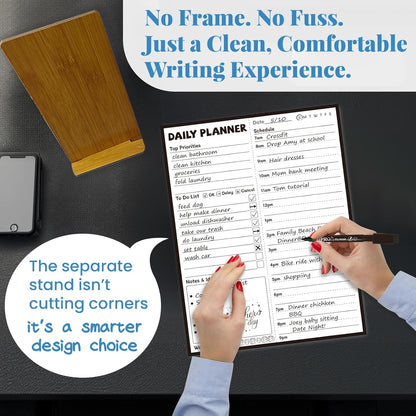 JJPRO Reusable Desktop Daily Planner with Stand,Reusable Time Schedule Board,11"x8.5" Hourly Schedule Dry Erase Board with Time Slots,Desk Hourly Dry Erase Board with Detachable Engineered Wood Stand for Office, Home