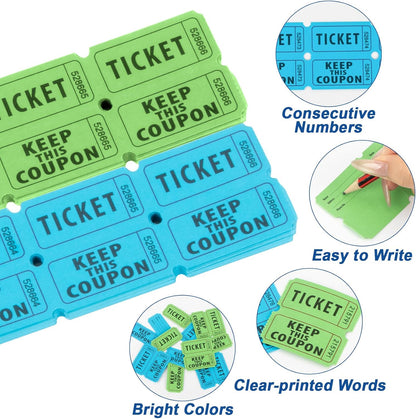 800PCS Double Roll Raffle Tickets 50/50 Raffle Tickets Perforated Line Consecutive Numbers Tearable Writable Suitable for Raffles, Events, Carnivals, Entry, Lottery, Prizes