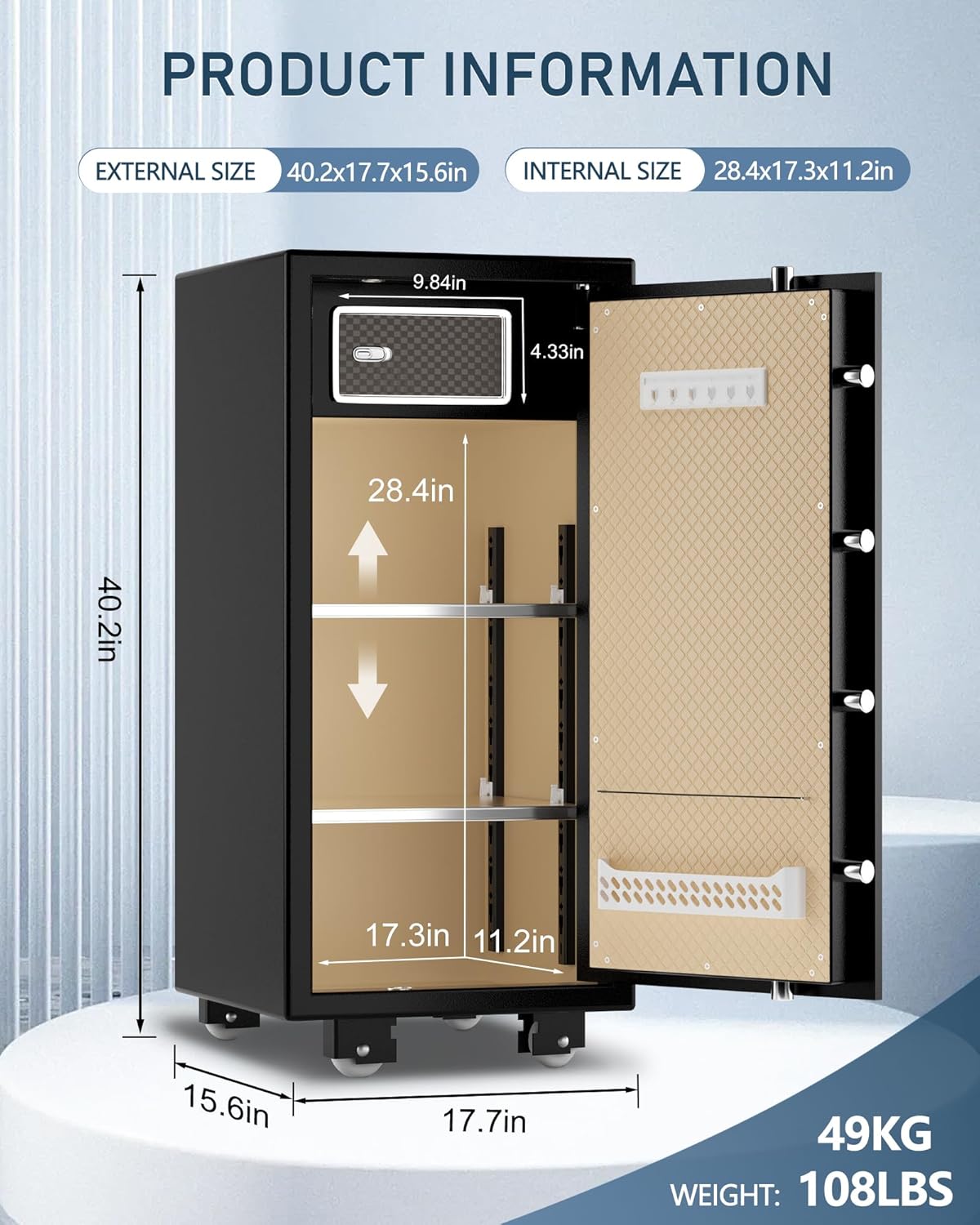 【𝐔𝐒 𝐒𝐓𝐎𝐂𝐊】TIGERKING 5.9 Cu.ft Extra Large Heavy Duty Safe Box, Big Home Safe with Double Safety Key Lock and Separate Lock Box, Digital safe with 2 Removable Shelf for Home Hotel Office, Black