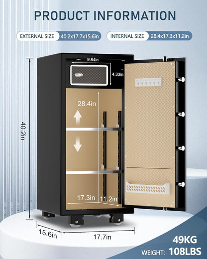 【𝐔𝐒 𝐒𝐓𝐎𝐂𝐊】TIGERKING 5.9 Cu.ft Extra Large Heavy Duty Safe Box, Big Home Safe with Double Safety Key Lock and Separate Lock Box, Digital safe with 2 Removable Shelf for Home Hotel Office, Black