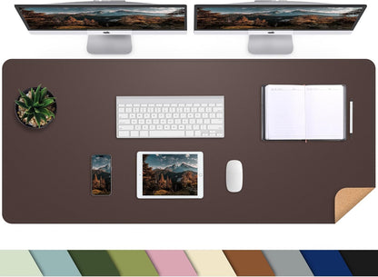 Leather Desk pad Protector, Large Desk mat with Natural Cork & PU Leather,Mouse pad,Non-Slip Office Desk Mat,Waterproof Desk Writing Pad for Office and Home (47in*17in,Coffee)