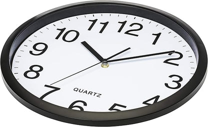 Bernhard Products Black Wall Clock Silent Non Ticking 10 Inch Bold Quality Quartz Battery Operated Round Easy to Read Home/Kitchen/Office/Classroom/School Clocks, Sweep Movement