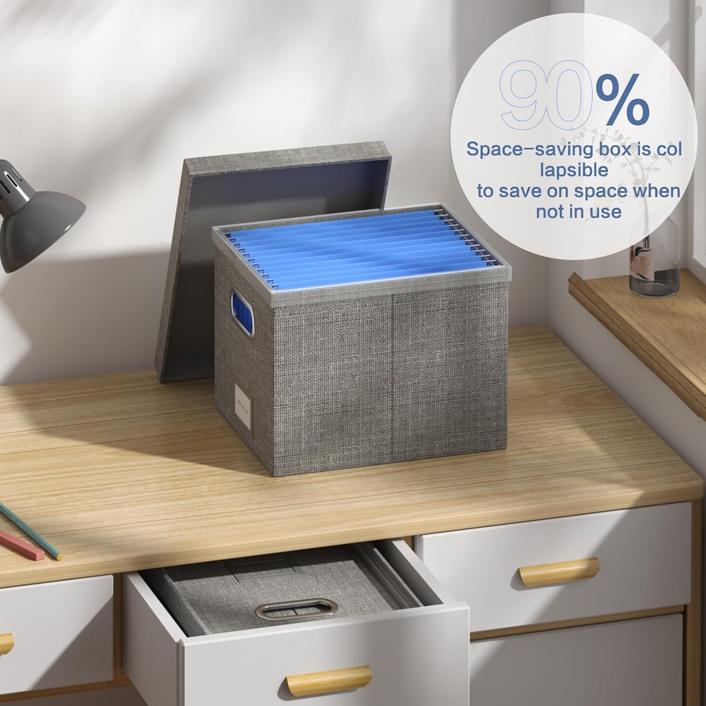 File Organizer Box File Boxes for Hanging Files with Lid Set of 3 Decorative Hanging Folders Letter Size Organizer with One-Piece Plastic Frame Slides (13.2 * 10.1 * 10.1in(3Pack), Grey)