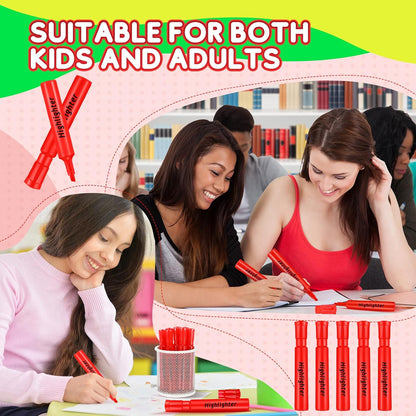 Qilery 24 Pack Tank Style Highlighters Chisel Tip Highlighters Bulk Colored Markers for Adult Coloring, Home Office Supplie(Red)