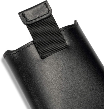 HISCOW Business Card Holder with Flap for Dispensing Cards - Italian Calfskin (Black)