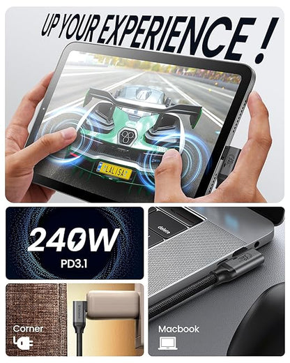 Silkland USB C Monitor Cable Right Angle 4FT, 8K@30Hz 5K/4K@60Hz Display, 20Gbps Data Transfer, 90 Degree USB C 3.2 Gen 2x2 Video Cable, 240W Charging for iPhone 17, MacBook, Portable Monitor, Carplay