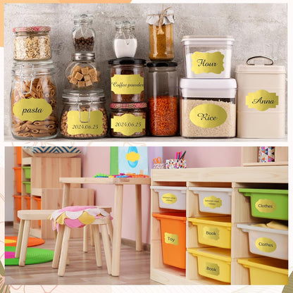 Gold Labels - 250 PCS 3" x 2" Fancy Shape Stickers for Storage Box or Food Jars