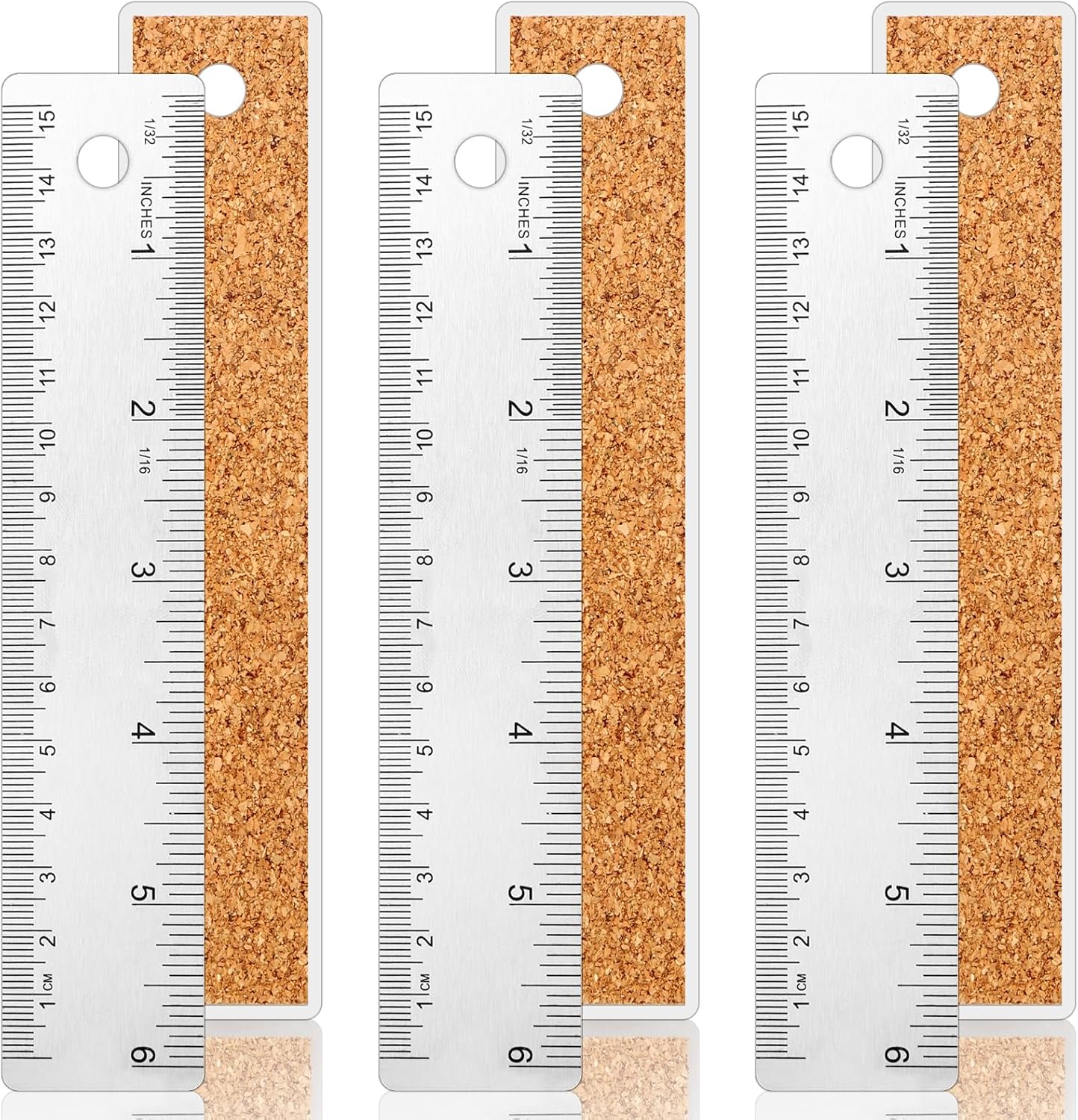 3 Pcs Stainless Steel Ruler 6 Inch Metal Ruler Straight Edge Rulers Non Slip Cork Backed Rulers with Inch and Metric Graduations for School Office Engineering Drawing(6 Inch)