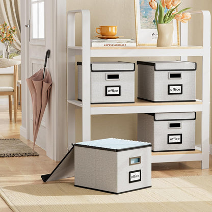 Huolewa Decorative File Storage Organizer Box with Lid, Portable Collapsible Linen Hanging Filing & Storage Boxes for Office/Decor/Home (White) - 14.9 x 12.7 x 10.8 inch - 1Pack