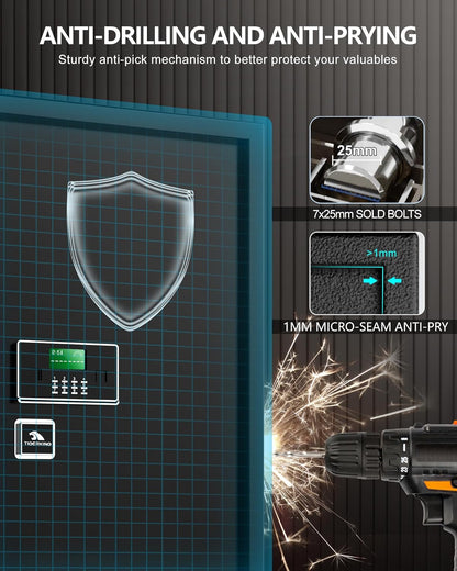 【US STOCK】TIGERKING 17.6 Cubic Feet Extra Large Heavy Duty Safe Box, Home Safe with Double Safety Key Lock and Separate Lock Box, Digital safe with 3 Removable Shelf for Home Hotel Office,235lbs