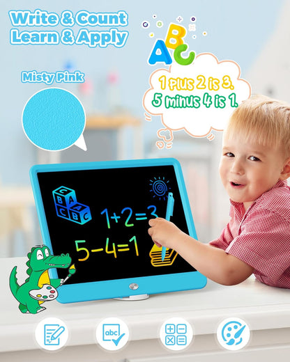 KOKODI 15 Inch LCD Writing Tablet with Anti-Lost Stylus, Erasable Doodle Board Colorful Toddler Drawing Pad, Car Travel School Games Toys for 3 4 5 6 7 8 Kids, Birthday Gift for Girls Boys Blue