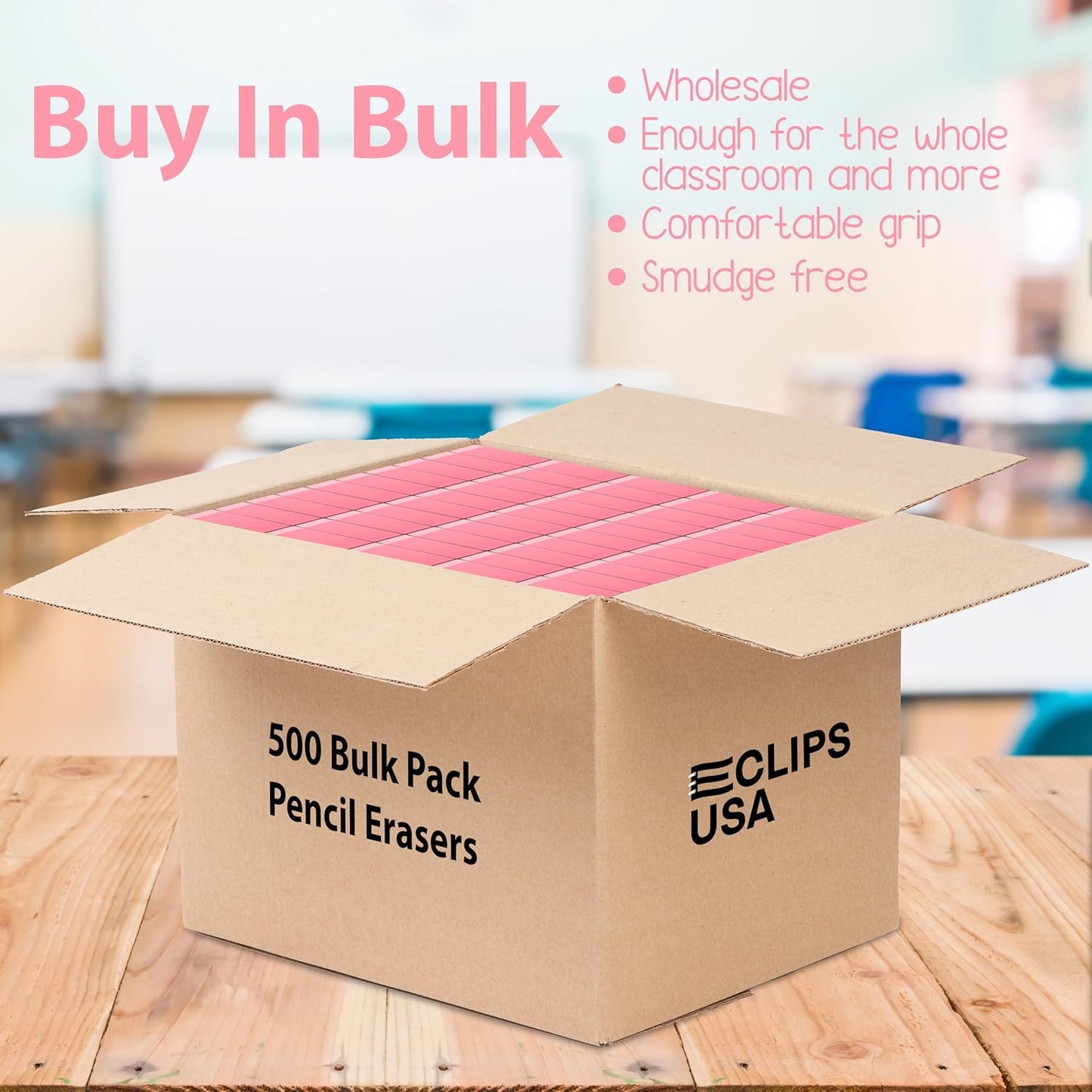 Erasers Bulk, 500 Pink Erasers for School, School Supplies for Kids