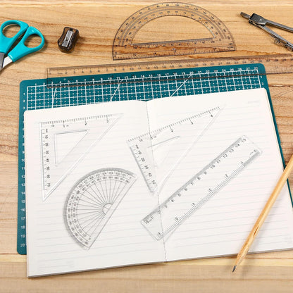Tenare 288 Pcs Plastic Clear Math Set Includes Protractor Triangle Rulers 12 Inch 6 Inch Straight Geometry Math Transparent Ruler Measuring Tool for School Office Home Supplies