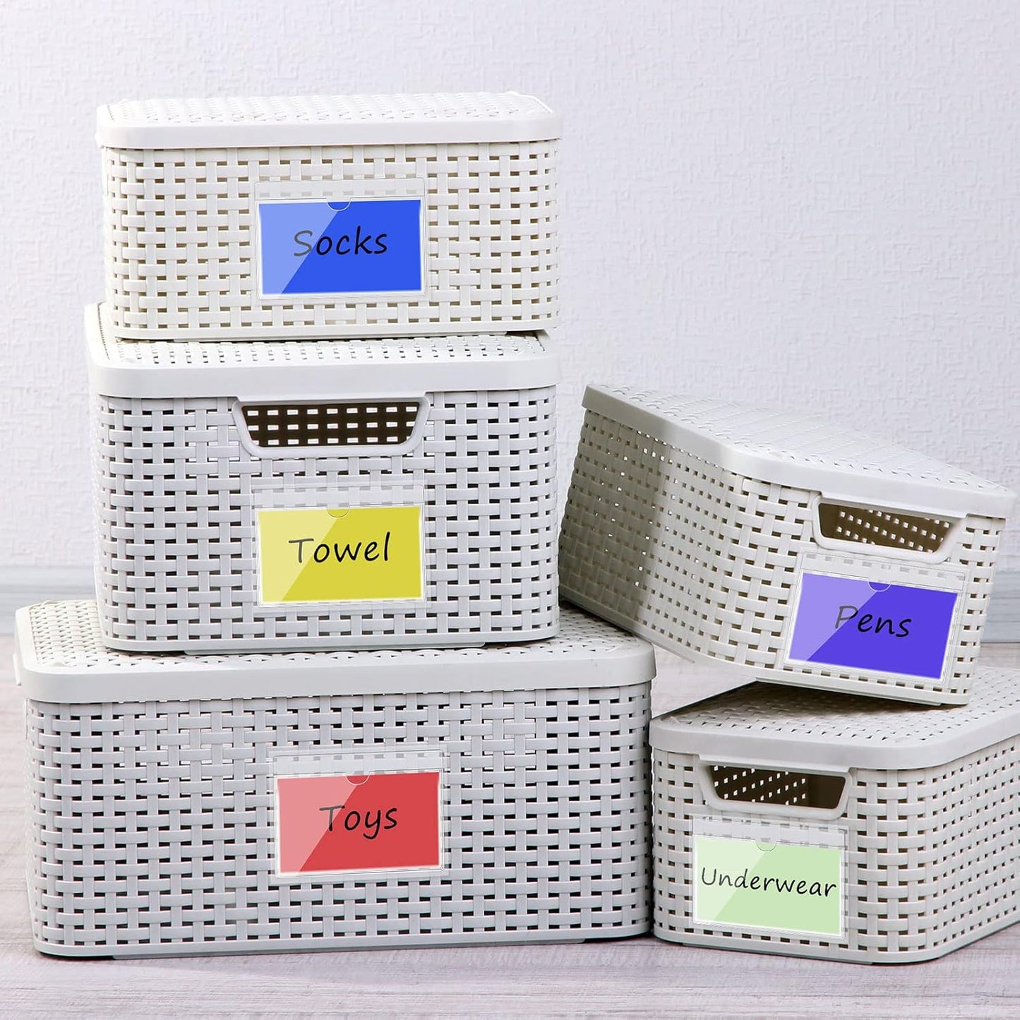 Outus 500 Pack Self Adhesive Index Card Holder Clear Plastic Label Pockets with Top Open for Loading Sticky Business Card Sleeves for Storage Bins Library Organizing Photo Protecting(5.3 x 3.7 Inch)