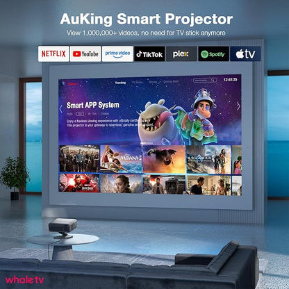 [2200ANSI & Officially-Licensed APP] 4K Projector with WiFi and Bluetooth,3D Dolby Audio and Auto Focus Smart Projector, AuKing Outdoor Movie Home Theater Proyector with Omni-Adjustable Stand