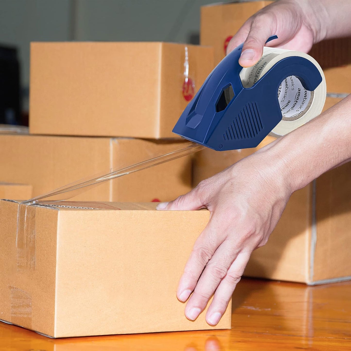 Amazon Basics Heavy Duty Packaging Tape with Dispenser for Shipping, Moving and Storing, 1.88" x 22.2 yds, 6-Pack, 4.33 x 2.64 x 2.36 in