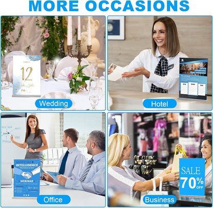 EHWINE 10 Pack Acrylic Sign Holders - 5 x 7, Double-Sided Stand Up Table Top Sign Holders, Clear Acrylic Picture Frame Menu Flyer Paper Display Stand for Office Business Store Wedding Party