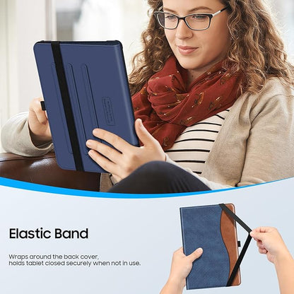 Fintie Case for Samsung Galaxy Tab A9 Plus/A9+ 5G 11 Inch 2023 Model (SM-X210/X216/X218), Multi-Angle Viewing Smart Stand Back Cover with Pocket Auto Wake/Sleep, Denim Blue/Brown