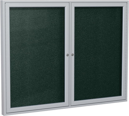 Ghent 36"x48" 2-Door Outdoor Enclosed Vinyl Bulletin Board, Shatter Resistant, with Lock, Satin Aluminum Frame - Ebony (PA23648VX-183 ), Made in the USA