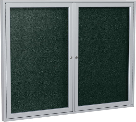 Ghent 36"x48" 2-Door Outdoor Enclosed Vinyl Bulletin Board, Shatter Resistant, with Lock, Satin Aluminum Frame - Ebony (PA23648VX-183 ), Made in the USA