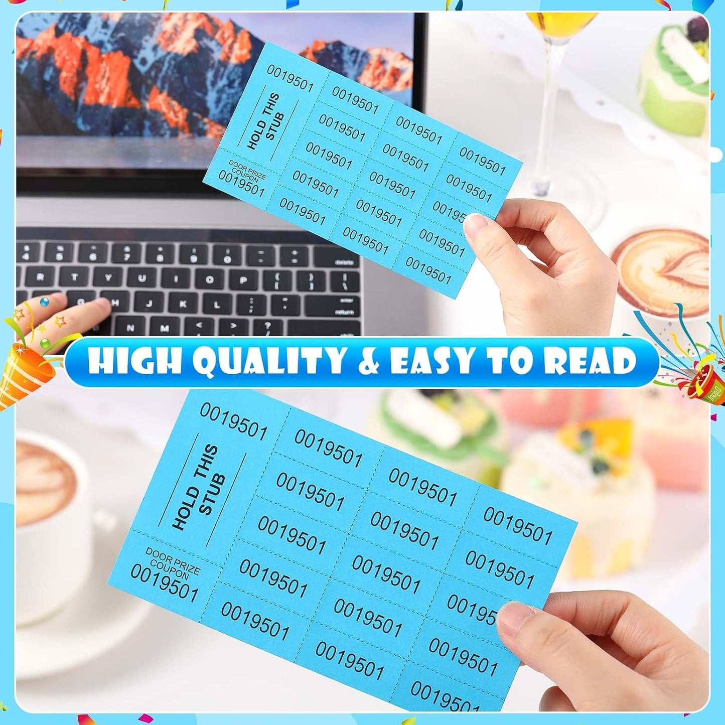 Kosiz 1000 Sheets 15 Bid Raffle Ticket Sheets Chinese Auction Tickets Numbers for Basket Events and Silent Auctions (Lake Blue)