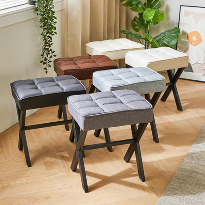 IBUYKE Square Makeup Stool with X-Leg Foot Rest, PU Footrest, Ottoman Seat Vanity Stool, Multi-Use as Small Side Table, for Bedroom, Living Room, Black LG-71B