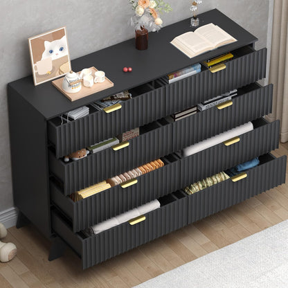 Fluted 8 Drawer Tall Dresser, 47.2" Wide Modern Boho Chest of Drawers, Wooden Storage Dresser TV Stand for Bedroom, Living Room, Closet, Hallway, Curved Profile Design