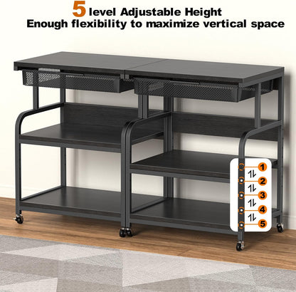 EasyCom 23.6''x18.9'' Extra Large Printer Stand with Drawer, 5-Adjustable Heights 3 Tier Table with Wheels, Rolling Printer Cart with Storage for Printer Scanner Fax Home Office Use