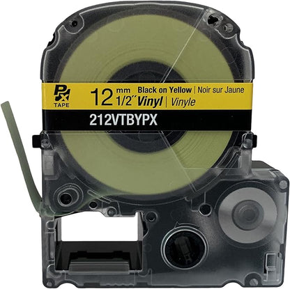 Epson LABELWORKS 212VTBYPX Genuine Tape Cartridge - Black on Yellow Flexible and Durable Vinyl Industrial Label Maker Tape - 1/2" (12MM) Wide, 22.9 ft