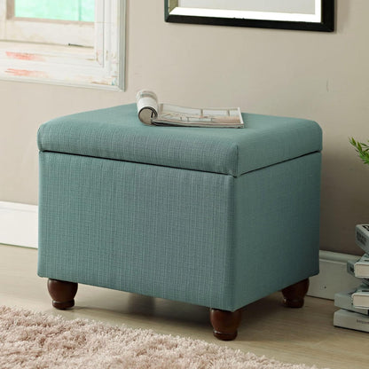 Home Decor | Upholstered MediumRectangular Storage Ottoman | Hinged Lid Ottoman with Storage for Living Room & Bedroom, Aqua Linen