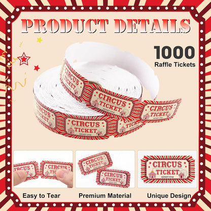 1000 Pcs Circus Raffle Tickets Roll Carnival Tickets Carnival Theme Party Decorations Party Ticket for Events Carnival Favors Supplies