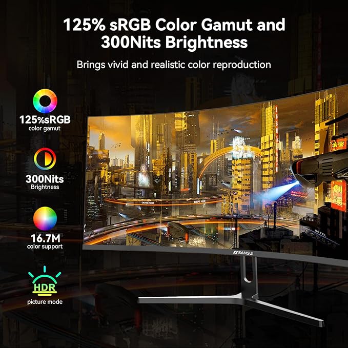 SANSUI 32 Inch Curved 240Hz Gaming Monitor High Refresh Rate, FHD 1080P Gaming PC Monitor HDMI DP1.4, Curved 1500R, 1Ms MPRT, HDR,Metal Stand,VESA Compatible(DP Cable Incl.)
