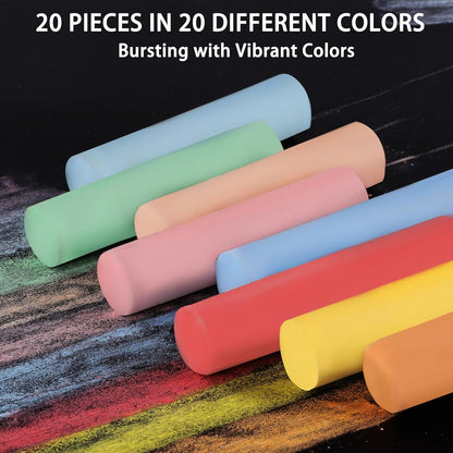 20 PCS Sidewalk Chalks Set Washable Colored Jumbo Chalk Bulk 20 Colors for Students Teens School Supplies Driveway and Playground Outdoor Games Activities