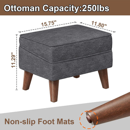 Small Footstool Ottoman with Storage, Ottoman Foot Rest, Modern Foot Stool with Adjustable Lid and Sturdy Wood Legs for Living Room, Bedroom, Couch, Enterway, Light Gray