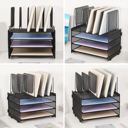 Desk Organizers and Accessories, 3-Tier Paper Organizer with 5 Vertical File Holders, File Folder Organizer (Black, 3T)