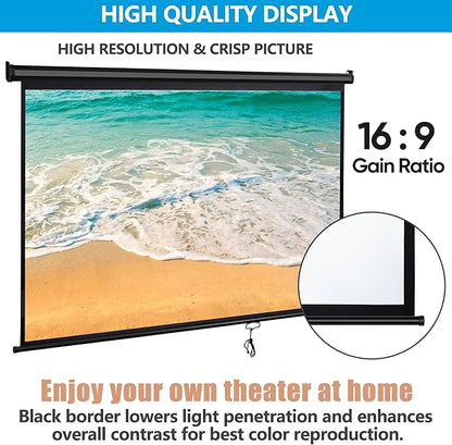 SUPER DEAL 80'' 16:9 HD Projection Screen Foldable Anti-Crease Portable Projector Movie Screen Manual Pull Down for Home Theater Presentation Education Outdoor Indoor Public Display, Black