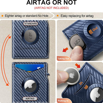 KEMISANT Airtag Wallet Men,Mens Slim Front Pocket Wallet Money Clip Standard or Apple Airtag Use 3.8"×2.8"×0.9"