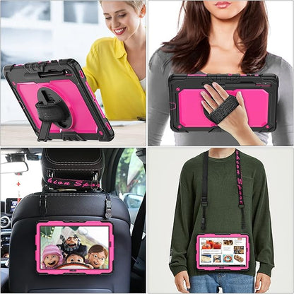 SEYMAC stock Case for Samsung Galaxy Tab S7 FE / S8 Plus 5G Case 12.4'' with Screen Protector Pencil Holder [360 Rotating Hand Strap] &Stand, Drop-Proof, Rose/Black